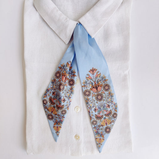 Doodlenut Floral Vines Ribbon Scarf Styled with shirt Image